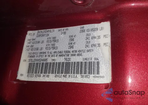 1999 Dodge Dakota Slt/Sport z USA, uszkodzony, nr VIN 1B7GL22XXXS240005